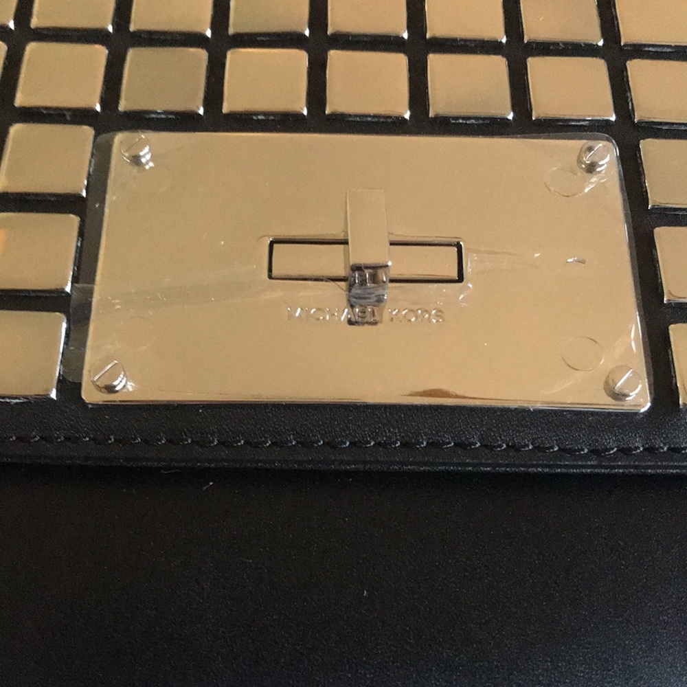 Michael Kors Leather Natalia Tile Black Clutch And Dust Bag NWT - Picture 4 of 7